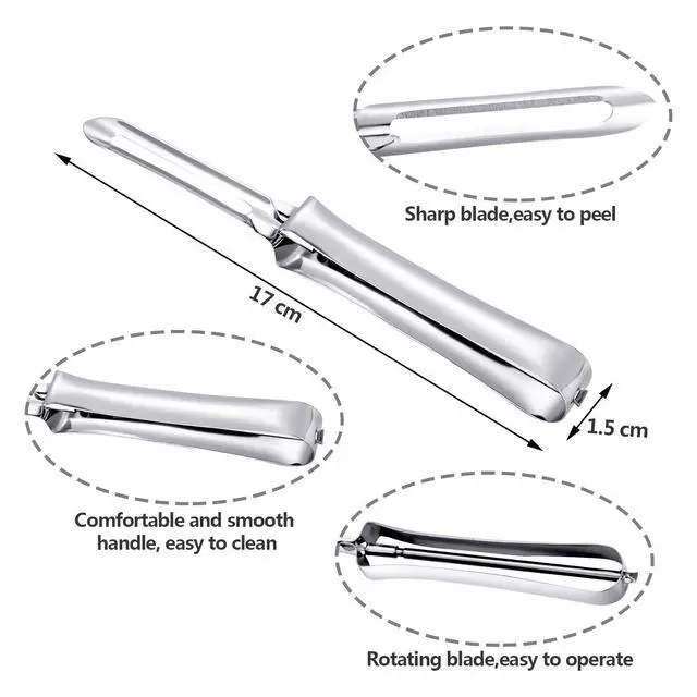 Alt view image 2 of 7 - 5 Pieces Vegetable Fruit Peelers Stainless Steel Rotary Peelers Carrots Potatoes Peeling Tools for Home and Kitchen, with Ergonomic Safety and Control Handle