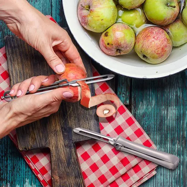 Alt view image 3 of 7 - 5 Pieces Vegetable Fruit Peelers Stainless Steel Rotary Peelers Carrots Potatoes Peeling Tools for Home and Kitchen, with Ergonomic Safety and Control Handle