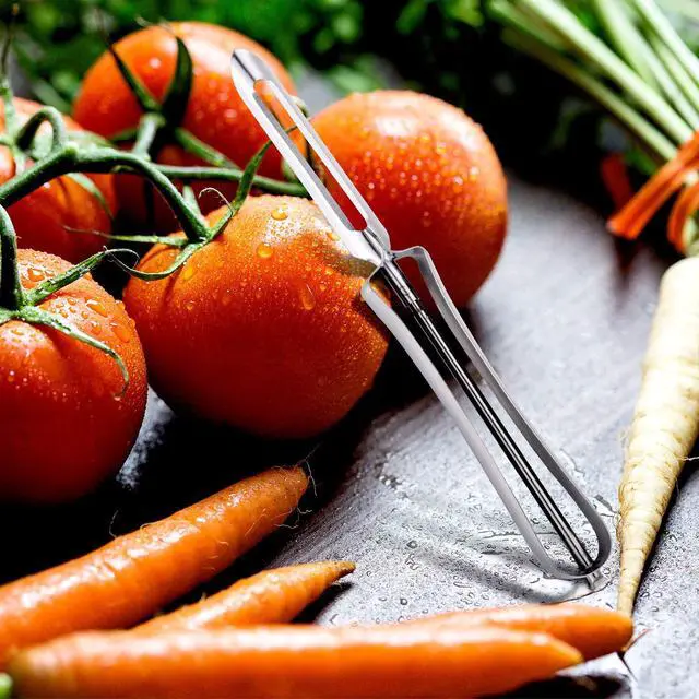 Alt view image 6 of 7 - 5 Pieces Vegetable Fruit Peelers Stainless Steel Rotary Peelers Carrots Potatoes Peeling Tools for Home and Kitchen, with Ergonomic Safety and Control Handle