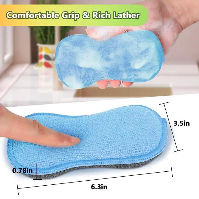 Alt view image 6 of 7 - 12 Pack Dish Sponges Kitchen, Non-Scratch Microfiber Sponges