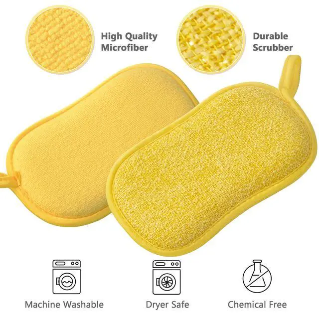 Alt view image 2 of 6 - Kitchen Scrub Sponges, Heavy Duty Cleaning Non-Scratch Scrub Sponge, Reusable Microfiber Sponge for Household Cleaning, Random Colors (Multicolour)