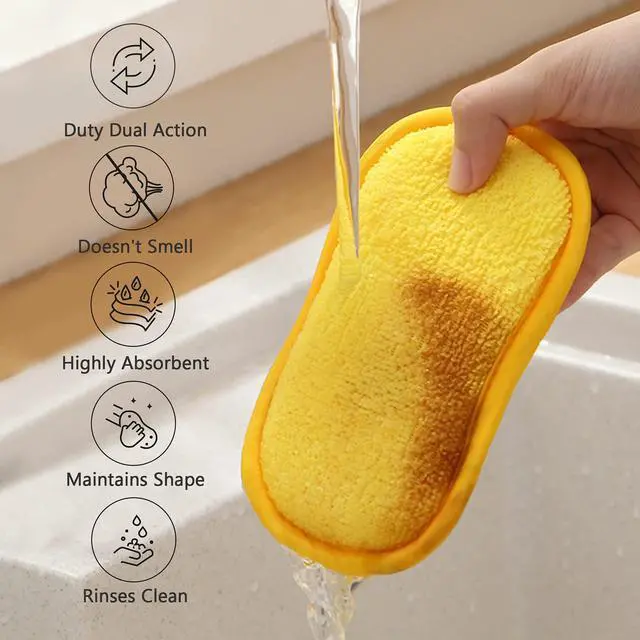 Alt view image 3 of 6 - Kitchen Scrub Sponges, Heavy Duty Cleaning Non-Scratch Scrub Sponge, Reusable Microfiber Sponge for Household Cleaning, Random Colors (Multicolour)