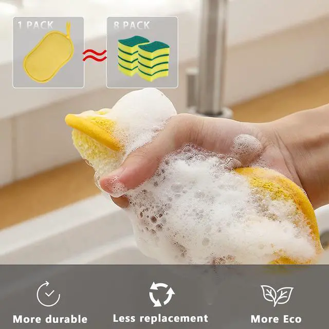 Alt view image 4 of 6 - Kitchen Scrub Sponges, Heavy Duty Cleaning Non-Scratch Scrub Sponge, Reusable Microfiber Sponge for Household Cleaning, Random Colors (Multicolour)