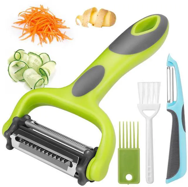 Main image of Julienne Peeler, Potato Vegetable Peeler for Kitchen, I and Y Potato Peelers for Apple Fruit Carrot Zucchini Cucumber Veggie, 3 in 1 Blade Spin Design, Anti-Slip Handle