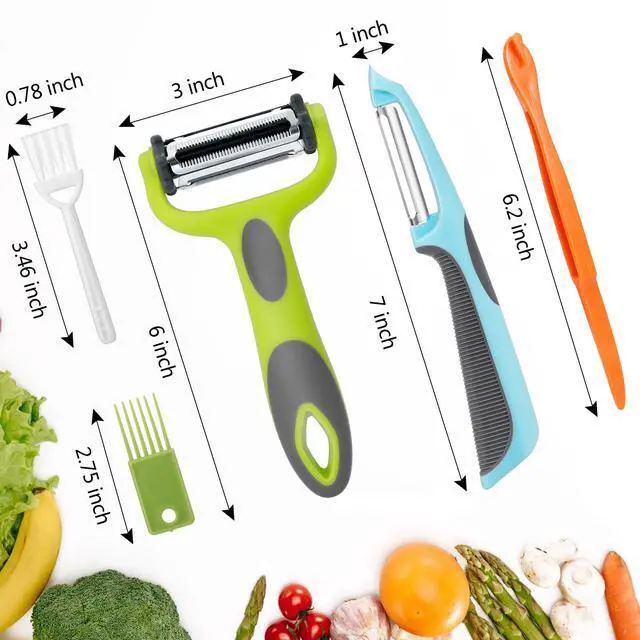 Alt view image 7 of 7 - Julienne Peeler, Potato Vegetable Peeler for Kitchen, I and Y Potato Peelers for Apple Fruit Carrot Zucchini Cucumber Veggie, 3 in 1 Blade Spin Design, Anti-Slip Handle