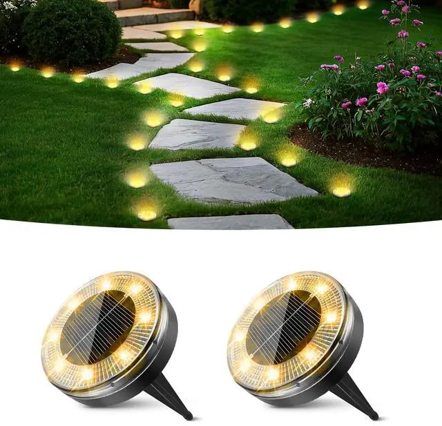 Main image of Mini Solar Ground Lights, 2 Pack Flat Solar Disc Lights Outdoor Waterproof, 2.3 Inch Small Solar Garden Lights Landscape Lighting for Outside Pathway Garden Yard Lawn Walkway,Warm White