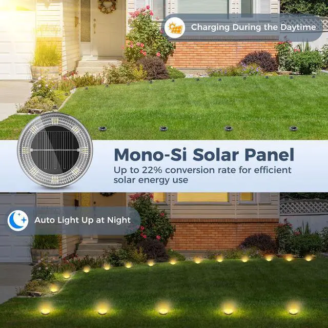 Alt view image 3 of 7 - Mini Solar Ground Lights, 2 Pack Flat Solar Disc Lights Outdoor Waterproof, 2.3 Inch Small Solar Garden Lights Landscape Lighting for Outside Pathway Garden Yard Lawn Walkway,Warm White