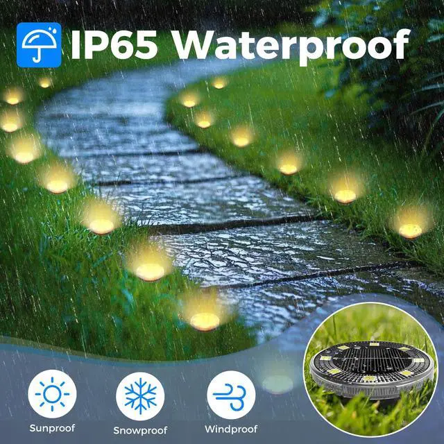Alt view image 4 of 7 - Mini Solar Ground Lights, 2 Pack Flat Solar Disc Lights Outdoor Waterproof, 2.3 Inch Small Solar Garden Lights Landscape Lighting for Outside Pathway Garden Yard Lawn Walkway,Warm White
