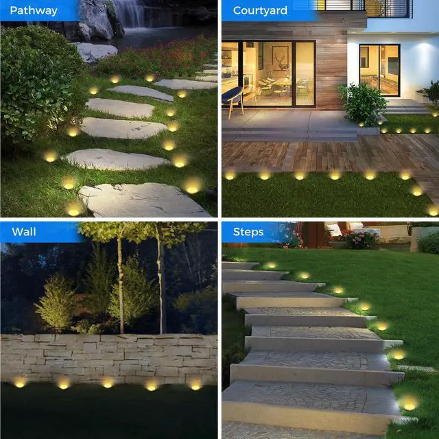 Alt view image 5 of 7 - Mini Solar Ground Lights, 2 Pack Flat Solar Disc Lights Outdoor Waterproof, 2.3 Inch Small Solar Garden Lights Landscape Lighting for Outside Pathway Garden Yard Lawn Walkway,Warm White