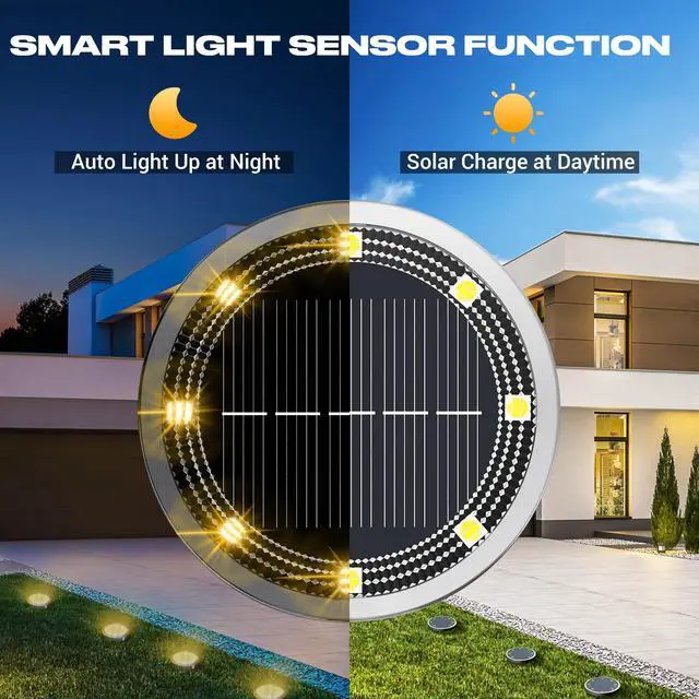 Alt view image 2 of 7 - Solar Ground Lights Outdoor, 2 Pack Flat Solar Powered Disc Lights, IP68 Waterproof, Anti-Rust, Landscape Lighting for Pathway Garden Yard Lawn Walkway Landscape Driveway, Mini, Warm White