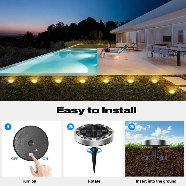 Alt view image 4 of 7 - Solar Ground Lights Outdoor, 2 Pack Flat Solar Powered Disc Lights, IP68 Waterproof, Anti-Rust, Landscape Lighting for Pathway Garden Yard Lawn Walkway Landscape Driveway, Mini, Warm White