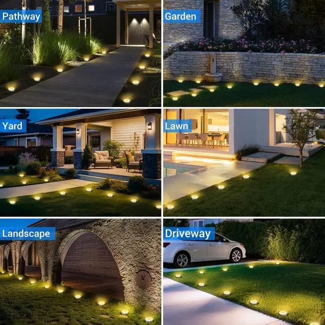 Alt view image 6 of 7 - Solar Ground Lights Outdoor, 2 Pack Flat Solar Powered Disc Lights, IP68 Waterproof, Anti-Rust, Landscape Lighting for Pathway Garden Yard Lawn Walkway Landscape Driveway, Mini, Warm White