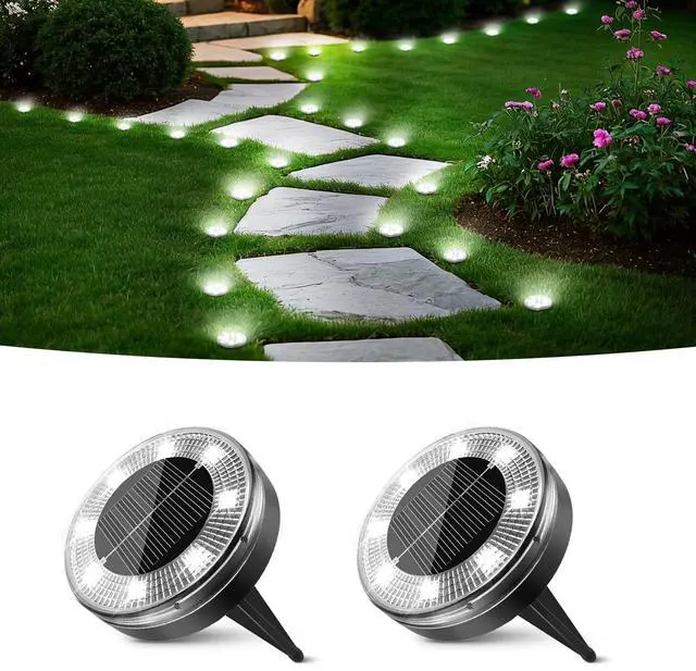 Main image of Mini Solar Ground Lights, 2 Pack Flat Solar Disc Lights Outdoor Waterproof, 2.3 Inch Small Solar Garden Lights Landscape Lighting for Outside Pathway Garden Yard Lawn Walkway,Cool White