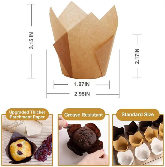 Alt view image 2 of 6 - 200pcs Tulip Cupcake Liners, Premium Muffin Liners Holders for Baking Cups, Greaseproof Cupcake Wrappers in Standard Size, Classic Parchment Paper Cupcakes Liner for Party, Christmas by JIRNGLA