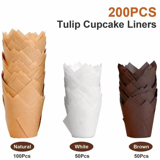 Alt view image 3 of 6 - 200pcs Tulip Cupcake Liners, Premium Muffin Liners Holders for Baking Cups, Greaseproof Cupcake Wrappers in Standard Size, Classic Parchment Paper Cupcakes Liner for Party, Christmas by JIRNGLA
