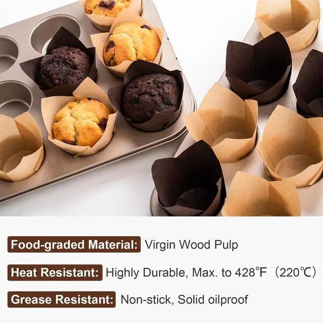 Alt view image 4 of 6 - 200pcs Tulip Cupcake Liners, Premium Muffin Liners Holders for Baking Cups, Greaseproof Cupcake Wrappers in Standard Size, Classic Parchment Paper Cupcakes Liner for Party, Christmas by JIRNGLA