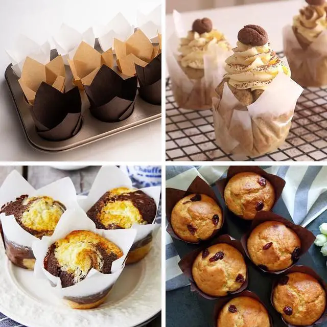 Alt view image 5 of 6 - 200pcs Tulip Cupcake Liners, Premium Muffin Liners Holders for Baking Cups, Greaseproof Cupcake Wrappers in Standard Size, Classic Parchment Paper Cupcakes Liner for Party, Christmas by JIRNGLA