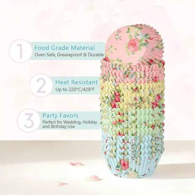 Alt view image 3 of 5 - Floral Mini Cupcake Liners 400 Count Colorful Paper Baking Cups Food Grade Disposable Cupcake Wrappers Bright Colors Muffin Cups for Wedding Birthday Tea Party Baking Supplies