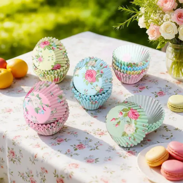 Alt view image 4 of 5 - Floral Mini Cupcake Liners 400 Count Colorful Paper Baking Cups Food Grade Disposable Cupcake Wrappers Bright Colors Muffin Cups for Wedding Birthday Tea Party Baking Supplies