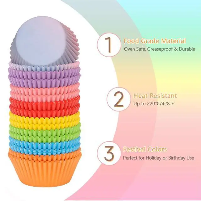 Alt view image 3 of 5 - Rainbow Standard Cupcake Liners 400 Count Solid Colorful Paper Baking Cups Food Grade Disposable Cupcake Wrappers Bright Color Muffin Cups for Wedding Birthday Tea Party Baking Supplies