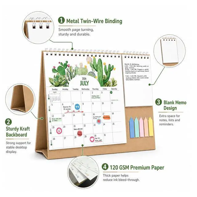 Alt view image 2 of 7 - Small Desk Calendar 2026-2027, Standing Flip Calendar, 10x8.5, 12 Month
