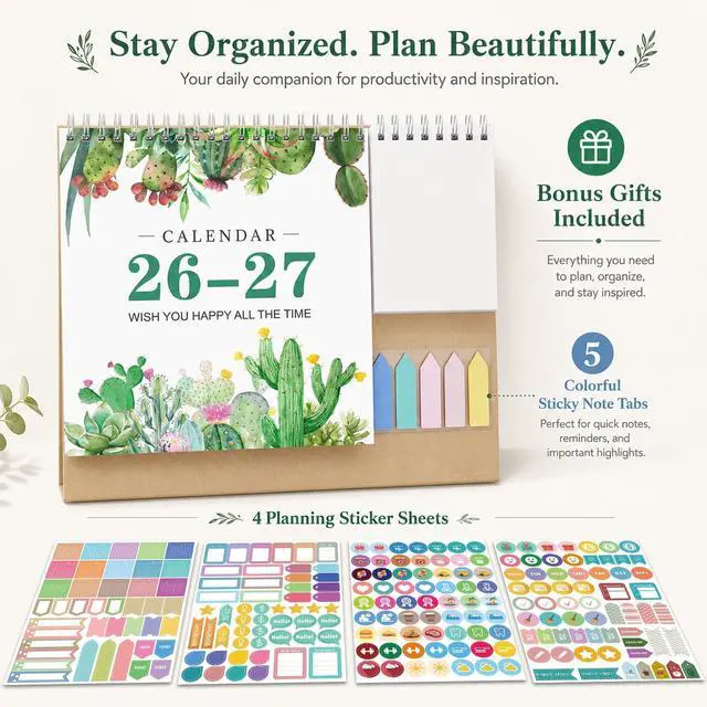 Alt view image 4 of 7 - Small Desk Calendar 2026-2027, Standing Flip Calendar, 10x8.5, 12 Month