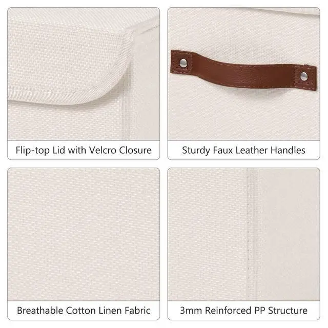 Alt view image 2 of 7 - Storage Bins Box with Lids Decorative Cotton Linen Fabric Baskets