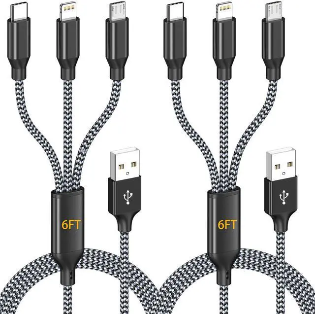 Main image of Multi Charging Cable 2Pack 6FT 3 in 1 Long Apple MFi Certified Cable