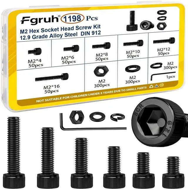 Main image of 1198pcs M2 Hex Socket Head Screws, Nuts and Washers Assortment Kit