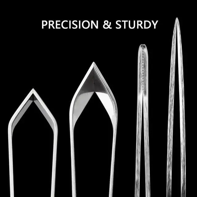 Alt view image 5 of 7 - 4 Pieces Fish Bone Tweezers Set, Two 4.6" Stainless Steel Tweezer and Two 5.5" Tongs for Cooking Food Design styling.