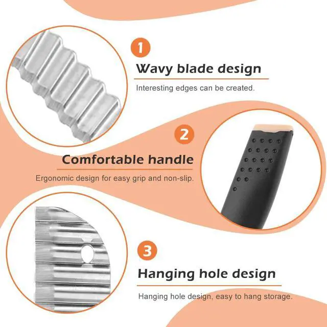 Alt view image 3 of 7 - Crinkle Cutter with Onion Holder for Slicing and P-type Peeler, Stainless Steel Wavy Slicer with Handle, Crinkle Cutter for Veggies, Potatoes(Set of 3)