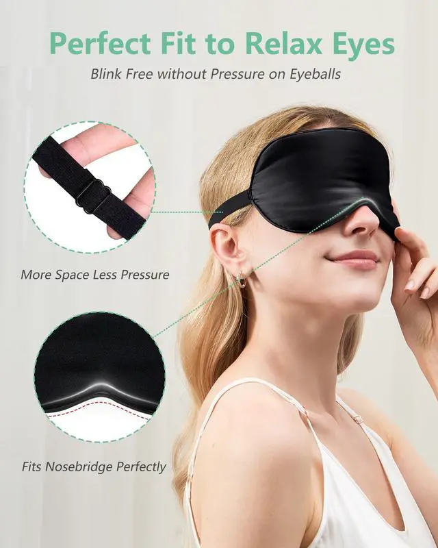 Alt view image 3 of 7 - 100% Mulberry Silk Sleep Mask, Blackout Eye Masks(Black & Blue)