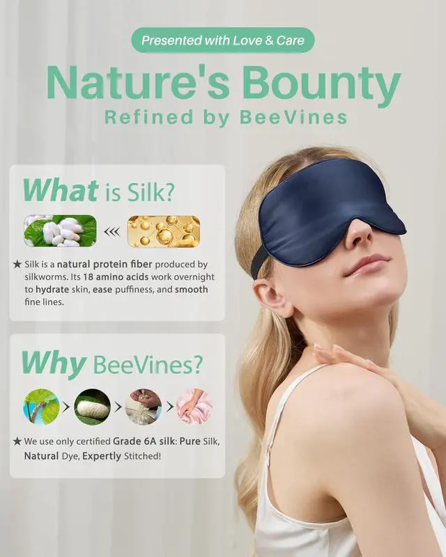 Alt view image 7 of 7 - 100% Mulberry Silk Sleep Mask, Blackout Eye Masks(Black & Blue)