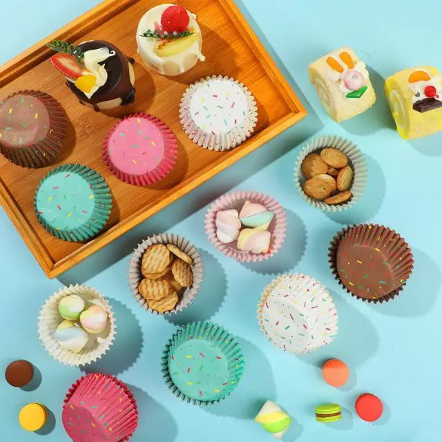 Alt view image 2 of 7 - 200PCS Confetti Sprinkle Cupcake Liners Colorful Donut Icing Muffins Cupcake Wrappers Standard Candy Paper Cups for Baby Shower Sweet One Birthday Ice Cream Themed Party Cake Decoration