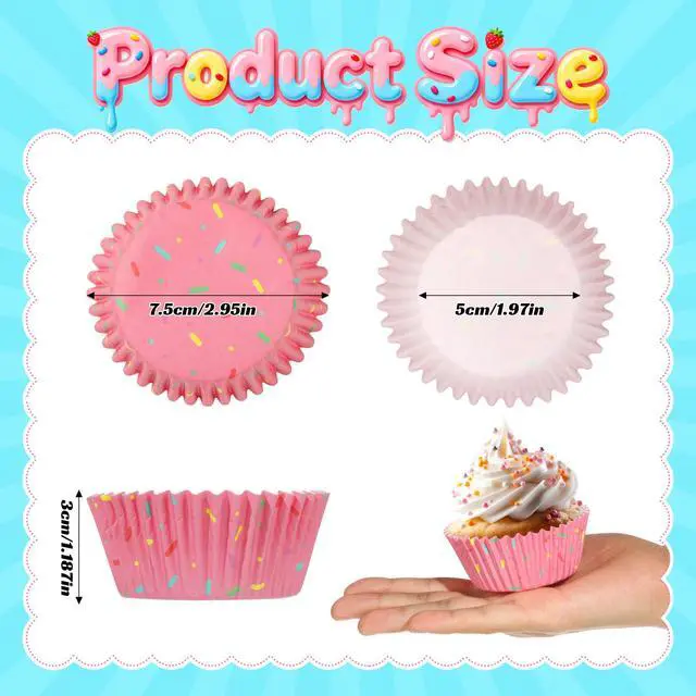 Alt view image 5 of 7 - 200PCS Confetti Sprinkle Cupcake Liners Colorful Donut Icing Muffins Cupcake Wrappers Standard Candy Paper Cups for Baby Shower Sweet One Birthday Ice Cream Themed Party Cake Decoration