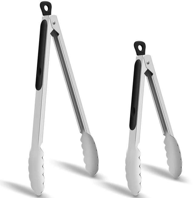 Main image of Stainless Steel Kitchen Tongs Set of 2-9" and 12", Locking Metal Cooking Tongs with Non-Slip Grip for Serving, BBQ, Grill & Air Fryer