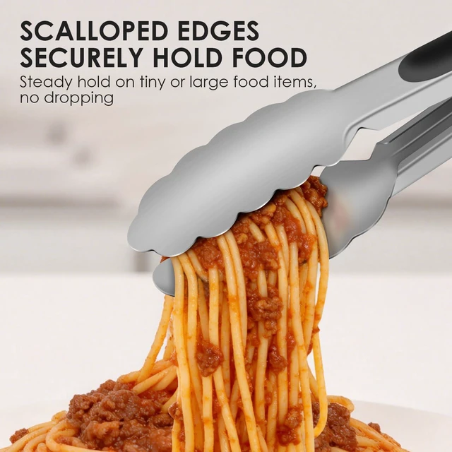 Alt view image 6 of 7 - Stainless Steel Kitchen Tongs Set of 2-9" and 12", Locking Metal Cooking Tongs with Non-Slip Grip for Serving, BBQ, Grill & Air Fryer