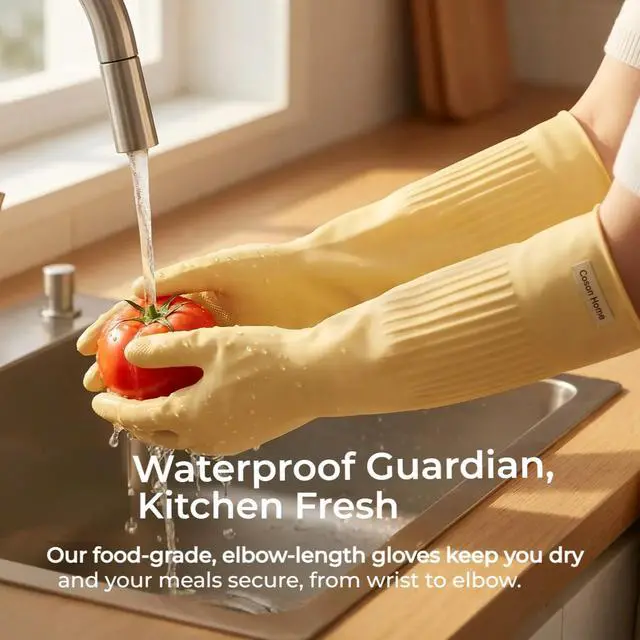 Alt view image 2 of 6 - Cleaning Gloves for Household Dishwashing Full Arm Protecting