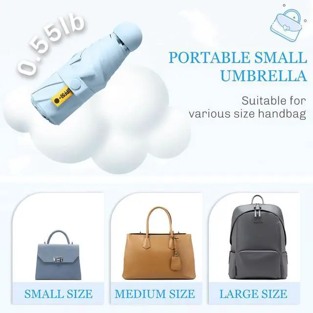 Alt view image 5 of 7 - Pocket Mini Umbrella Compact for Travel, UV Sun Protection(UPF50+), Waterproof for Light Rain, Suitable for Women & Kids, Manual Folding Small Size umbrella with a Case for Backpack/Purse-Blue