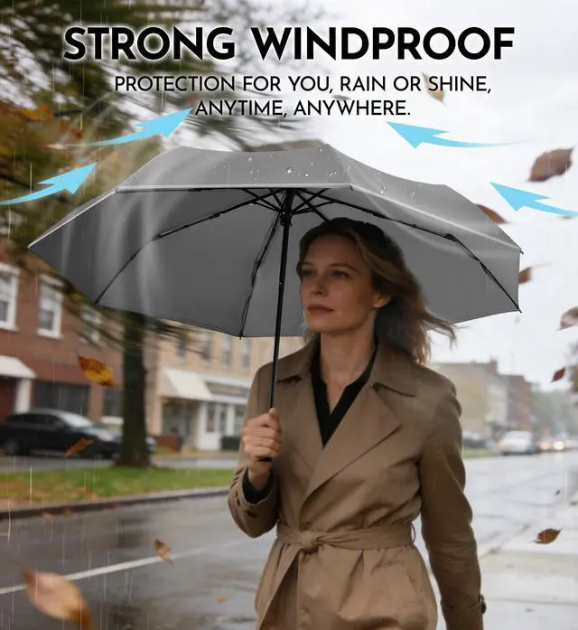 Alt view image 4 of 7 - Small Compact Travel Umbrella - Pocket-Sized Portable for Purse & Backpack, Windproof Rain Sun Protection, Manual Open Close No Rebound, Reflective Night Safety for Men Women Kids Seniors