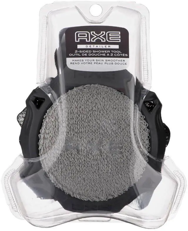 Main image of Mens Shower Scrubber Tool, 2-Sided Detailer, Gray Color, Mesh Side for Lathering, Exfoliator for Smoothing Dry, Rough Skin
