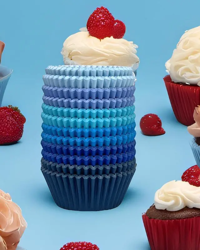 Alt view image 7 of 7 - 300 Counts Cupcake Liners - Food Grade 6 Solid Blue Colors Cupcake Papers Muffin Baking Cups (Standard Size)