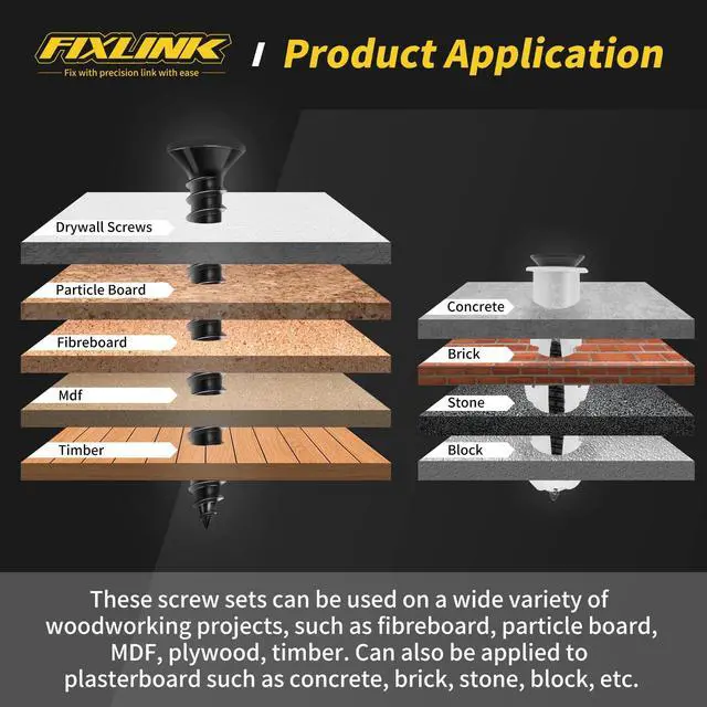 Alt view image 3 of 7 - Screws Assortment Kit, FIXLINK 240 PCS High Hardness Flat Head Wood Screws Set, Phillips Drive Assorted Screws, Contain 15PC Anchors and 8 Size (2-1/2,2,1-1/2,1-1/4,1,3/4,5/8,1/2), Black