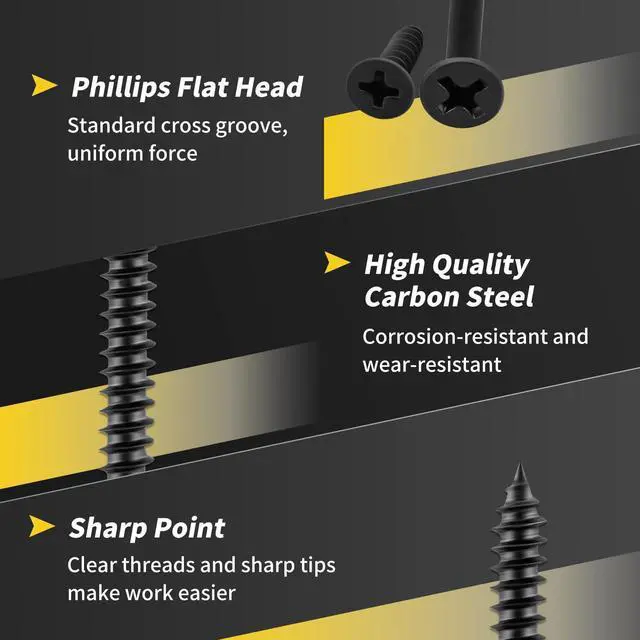 Alt view image 5 of 7 - Screws Assortment Kit, FIXLINK 240 PCS High Hardness Flat Head Wood Screws Set, Phillips Drive Assorted Screws, Contain 15PC Anchors and 8 Size (2-1/2,2,1-1/2,1-1/4,1,3/4,5/8,1/2), Black