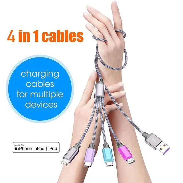 Alt view image 2 of 6 - 4 in 1 Multi Charging Cable 4ft 2 Pack,Braided MFi Certified Charger Cable