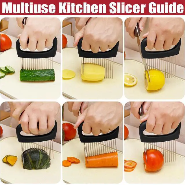 Alt view image 3 of 7 - Extra-Large Onion Holder for Slicing, Onion Cutter, Onion Slicer Holder, Stainless Steel Tomato Slicer Vegetable Cutter for Potato, Tomato, Lemon, Meat Tenderizer, Kitchen Food Slicer Guide