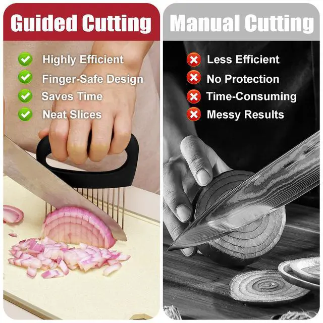 Alt view image 4 of 7 - Extra-Large Onion Holder for Slicing, Onion Cutter, Onion Slicer Holder, Stainless Steel Tomato Slicer Vegetable Cutter for Potato, Tomato, Lemon, Meat Tenderizer, Kitchen Food Slicer Guide