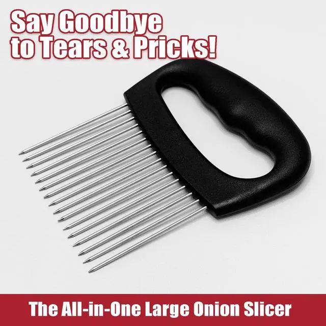Alt view image 6 of 7 - Extra-Large Onion Holder for Slicing, Onion Cutter, Onion Slicer Holder, Stainless Steel Tomato Slicer Vegetable Cutter for Potato, Tomato, Lemon, Meat Tenderizer, Kitchen Food Slicer Guide
