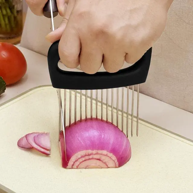 Alt view image 7 of 7 - Extra-Large Onion Holder for Slicing, Onion Cutter, Onion Slicer Holder, Stainless Steel Tomato Slicer Vegetable Cutter for Potato, Tomato, Lemon, Meat Tenderizer, Kitchen Food Slicer Guide