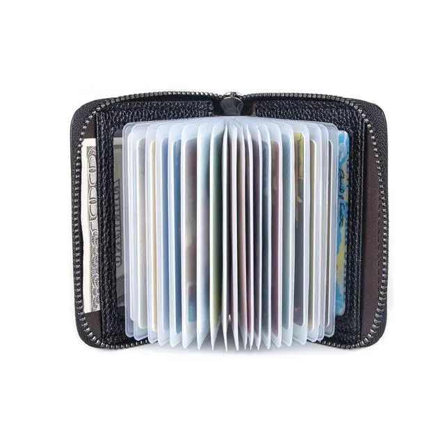 Alt view image 3 of 6 - Genuine Leather Credit Card Holder Zipper Wallet RFID Blocking Secure Card Case ID Case Organizer (Classic-Black Pebbled Genuine Leather)